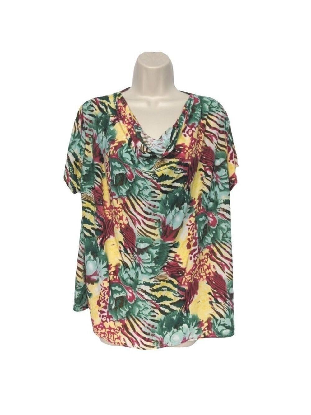 TNO Plus Size 2X Multicolor Floral Draped Neck Blouse